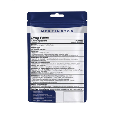 Merrington 4% Lidocaine Pain Relief Patch